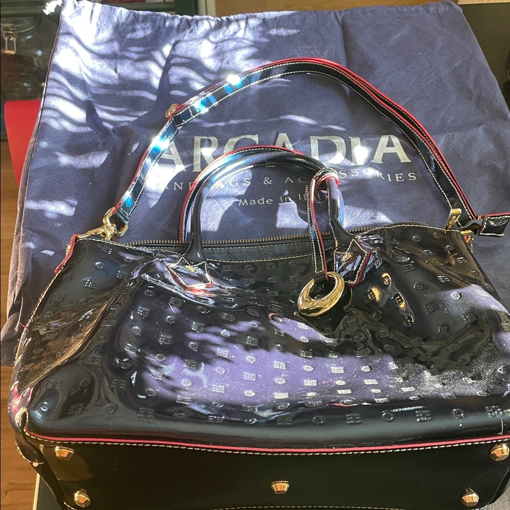 Arcadia Glossy Navy Satchel - Picture 2 of 4